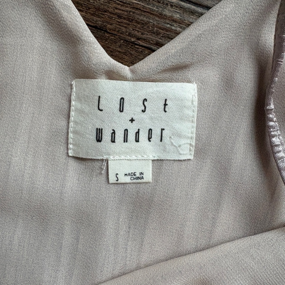 LOST + WANDER Bastille plisse metallic mini slip dress champagne party sz S EUC - Picture 6 of 15